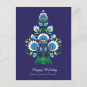 🎄 kerstboom - folklore [wit en groen] blauw feestdagenkaart (Voorkant)