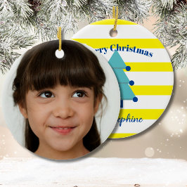 Kerstboom Foto Blauw Kleurrijk Modern Keramisch Ornament