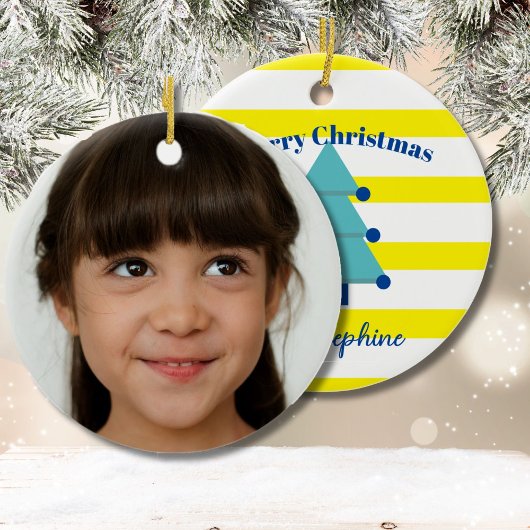 Kerstboom Foto Blauw Kleurrijk Modern Keramisch Ornament