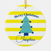 Kerstboom Foto Blauw Kleurrijk Modern Keramisch Ornament (Voorkant)