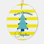 Kerstboom Foto Blauw Kleurrijk Modern Keramisch Ornament (Links)