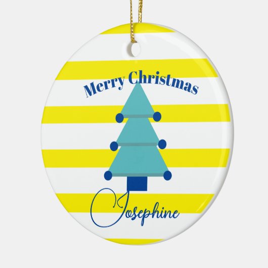 Kerstboom Foto Blauw Kleurrijk Modern Keramisch Ornament (Links)