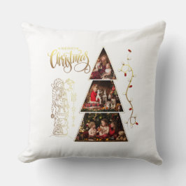 Kerstboom foto collage Faux Gold Foil Stijl Kussen