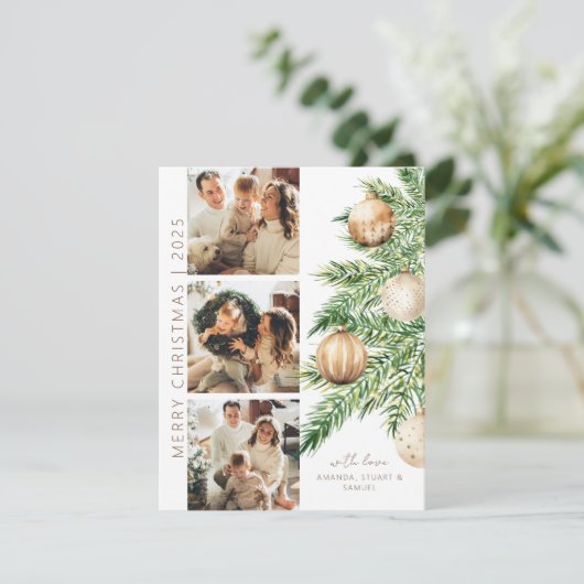 Kerstboom foto Collage Kerstmis Feestdagenkaart (Staand voorkant)