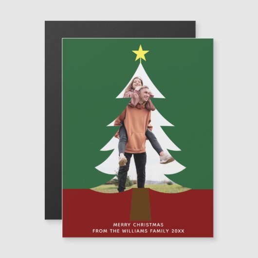 Kerstboom Foto Cute Green Red Magnet Card (Voorkant / Achterkant)