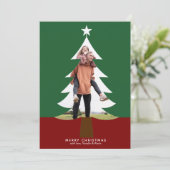 Kerstboom Foto Cutout Modern Green Red Feestdagenkaart (Staand voorkant)