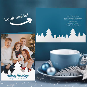 Kerstboom Foto Overlay Schattige Blauw Familie Feestdagen Kaart