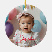 Kerstboom Foto Rood Blauw Wit Keramisch Ornament (Achterkant)