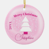 Kerstboom foto roze sterren keramisch ornament (Voorkant)