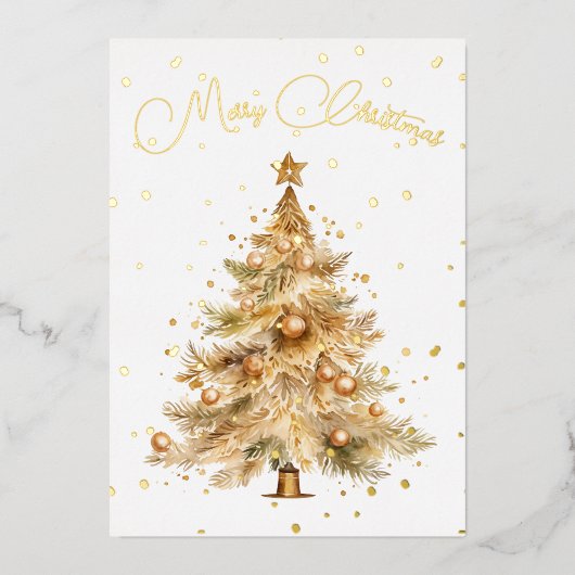 Kerstboom Foto Vrolijk Goud Vakantie Kaart (Voorkant)