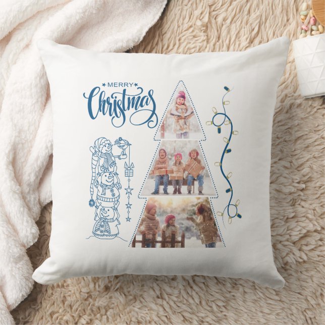 Kerstboom fotocollage Blauwe Stijl Kussen (Deken)