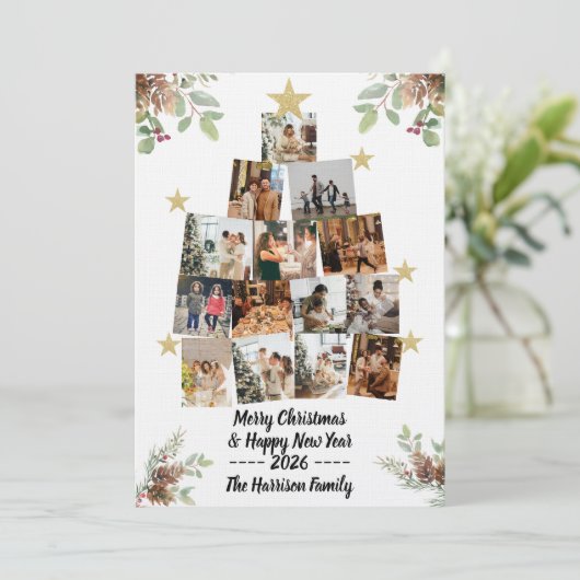 Kerstboom Fotocollage Kaart voor Familie (Staand voorkant)