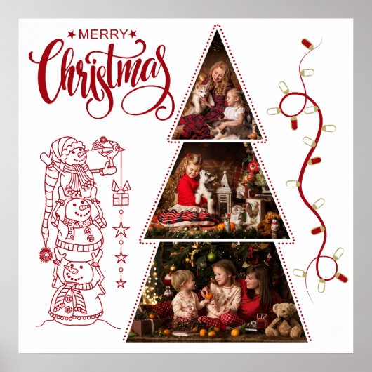 Kerstboom fotocollage Rode Stijl Poster (Voorkant)