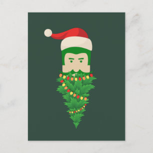 kerstboom Funny Green Beard Santa Hat Man Briefkaart