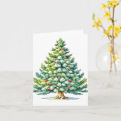 Kerstboom G - Waterverven & Pen Kaart (Gele Bloem)