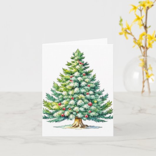 Kerstboom G - Waterverven & Pen Kaart (Gele Bloem)