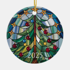 Kerstboom Gebrandschilderd Glas 2025 Ontwerp Keramisch Ornament
