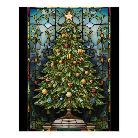 Kerstboom Gebrandschilderd Glas Perfect Poster (Voorkant)