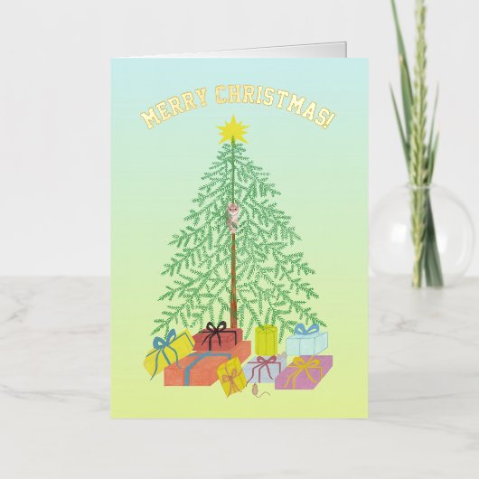 Kerstboom geel & groen folie feestdagenkaart (Voorkant)