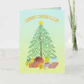 Kerstboom geel & groen folie feestdagenkaart (Voorkant)