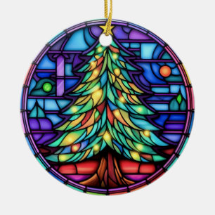 Kerstboom gekleurd glas stijl keramisch ornament