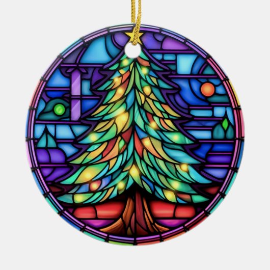 Kerstboom gekleurd glas stijl keramisch ornament (Voorkant)