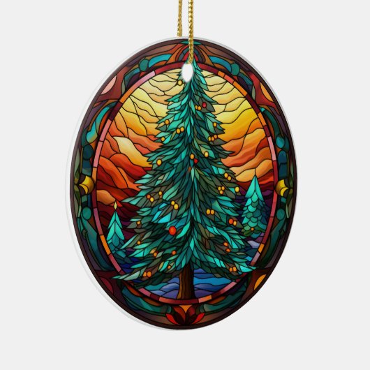 Kerstboom gekleurd glas stijl keramisch ornament (Rechts)