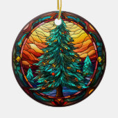 Kerstboom gekleurd glas stijl keramisch ornament (Voorkant)