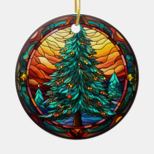 Kerstboom gekleurd glas stijl keramisch ornament