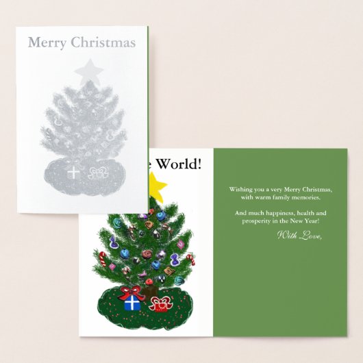 Kerstboom Gele Ster Zilveren Folie Kaart (Display)