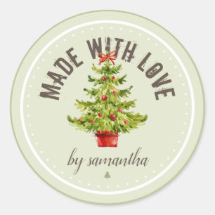 Kerstboom Gemaakt Met Liefde Gepersonaliseerd Ronde Sticker