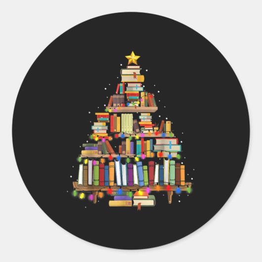 Kerstboom gemaakt van boeken Leraar Boekenliefhebb Ronde Sticker (Voorkant)