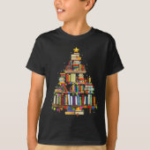 Kerstboom gemaakt van boeken Leraar Boekenliefhebb T-shirt (Voorkant)