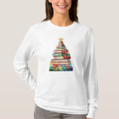 Kerstboom gemaakt van boeken leraren boek liefhebb t-shirt (Voorkant)