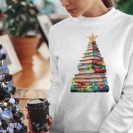 Kerstboom gemaakt van boeken leraren boek liefhebb t-shirt