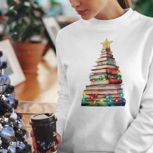 Kerstboom gemaakt van boeken leraren boek liefhebb t-shirt