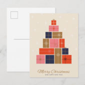 Kerstboom gemaakt van cadeaustapels feestdagenkaart (Voorkant / Achterkant)