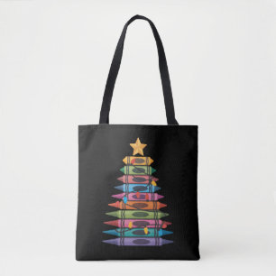 Kerstboom gemaakt van kleurpotloden School leraar  Tote Bag