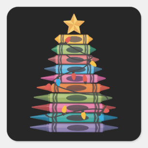 Kerstboom gemaakt van kleurpotloden School leraar  Vierkante Sticker