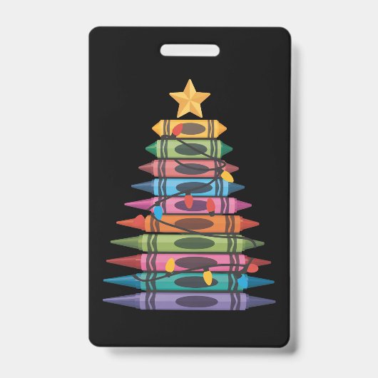 Kerstboom gemaakt van kleurpotloden School Teacher Badge (Front)