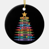 Kerstboom gemaakt van kleurpotloden School Teacher Keramisch Ornament (Voorkant)