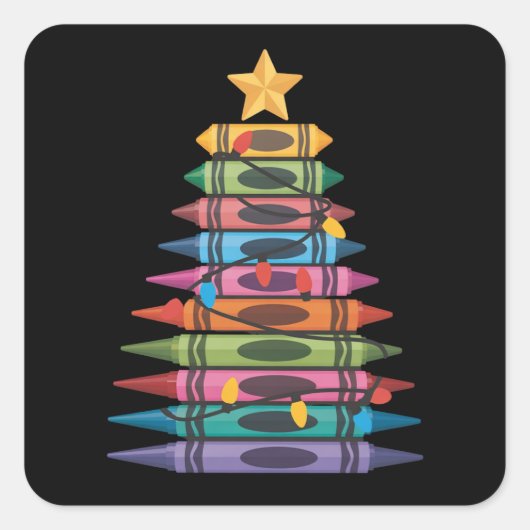 Kerstboom gemaakt van kleurpotloden School Teacher Vierkante Sticker (Voorkant)