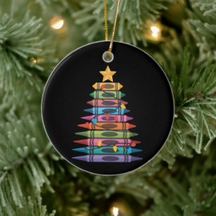 Kerstboom gemaakt van kleurpotloden Schooljuf leve Keramisch Ornament
