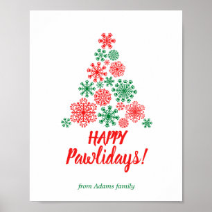 Kerstboom gemaakt van pootafdruk sneeuwvlokken poster