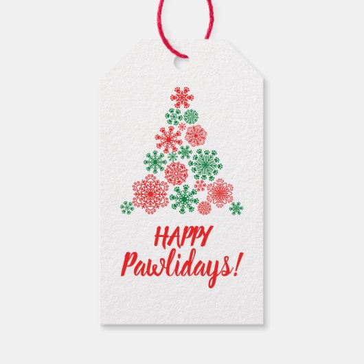 kerstboom, gemaakt van sneeuwvlokken voor lintafdr cadeaulabel (Achterkant)