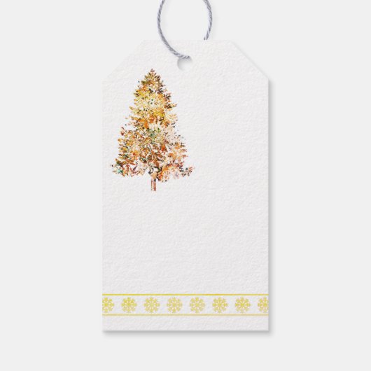 Kerstboom gemaakt van sneeuwvlokken zwarte achterg cadeaulabel (Achterkant)