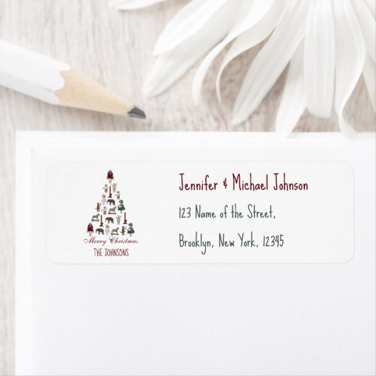 Kerstboom gemaakt van speelgoed etiket (Insitu)