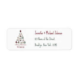 Kerstboom gemaakt van speelgoed etiket