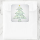 kerstboom gemaakt van "vrolijk kerstfeest" vierkante sticker (Tas)