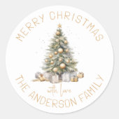 Kerstboom gepersonaliseerde gift en envelop ronde sticker (Voorkant)